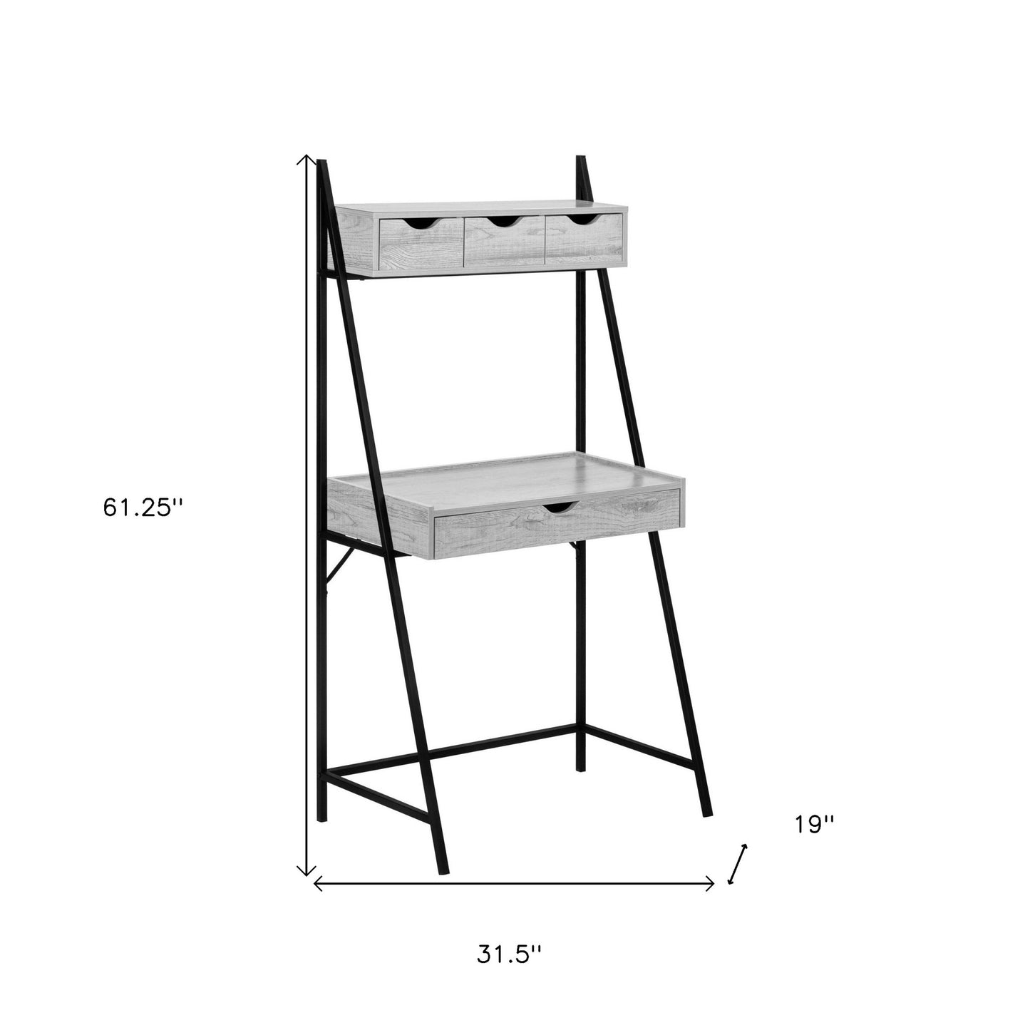 32" Gray and Black Wood and Metal Sled Computer Desk With Four Drawers