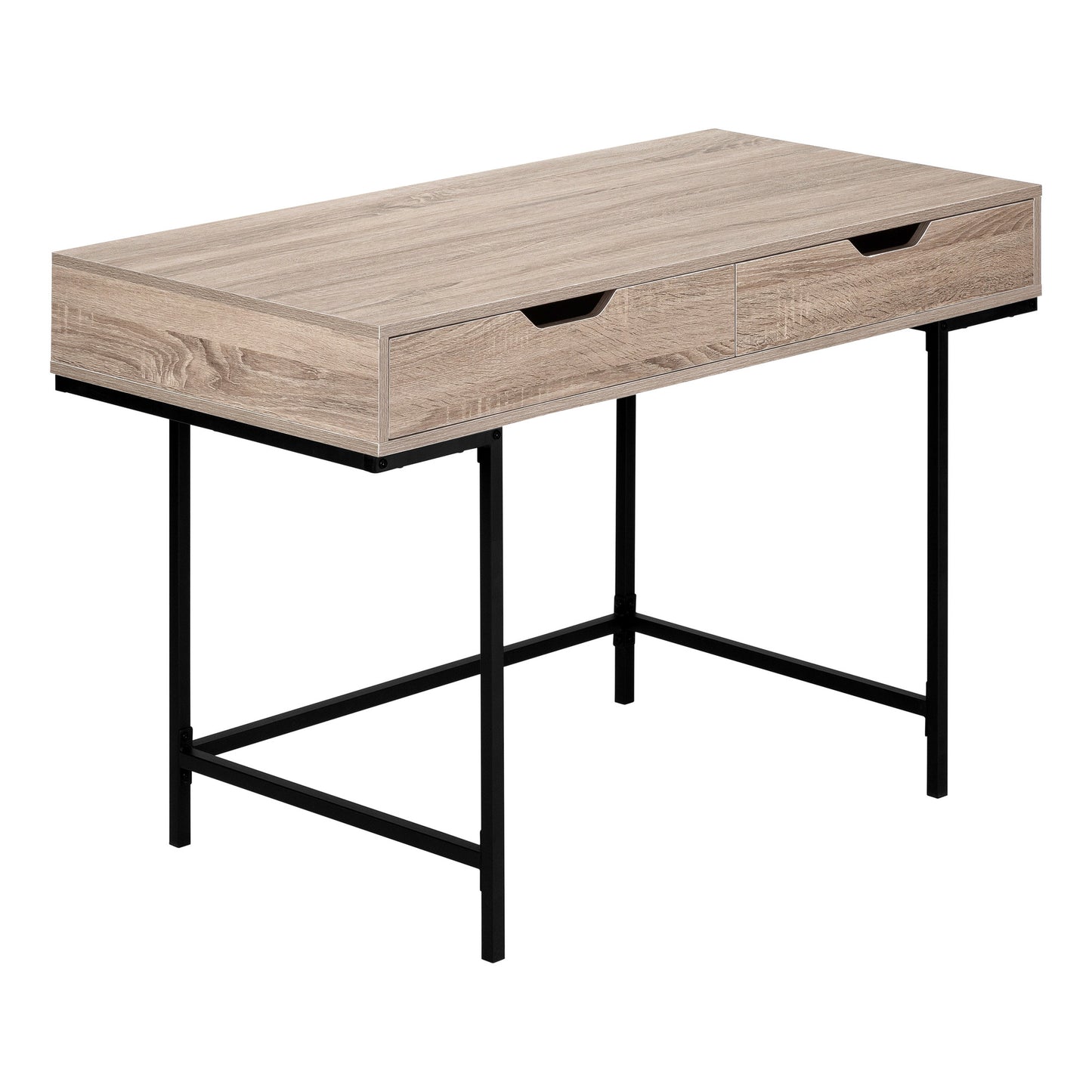 47" Taupe and Black Wood and Metal H-Shape Computer Desk With Two Drawers
