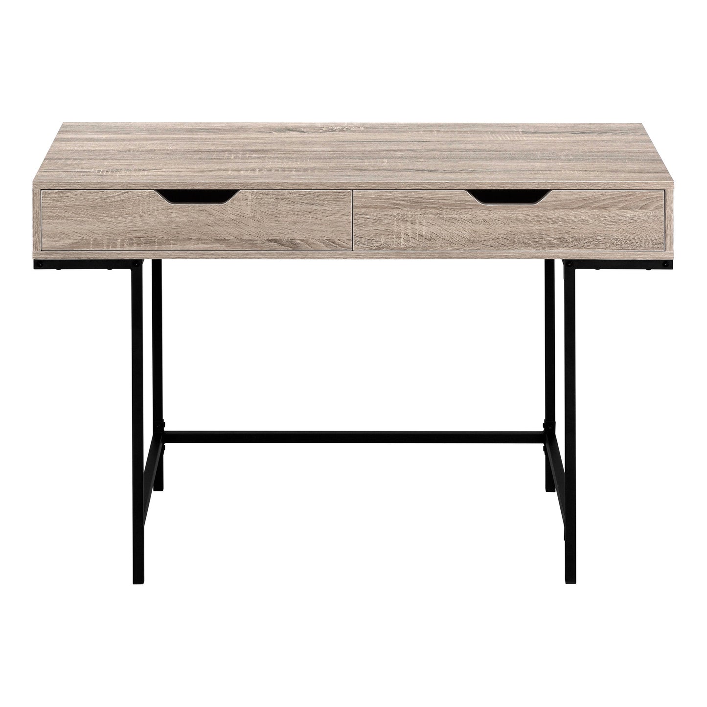 47" Taupe and Black Wood and Metal H-Shape Computer Desk With Two Drawers