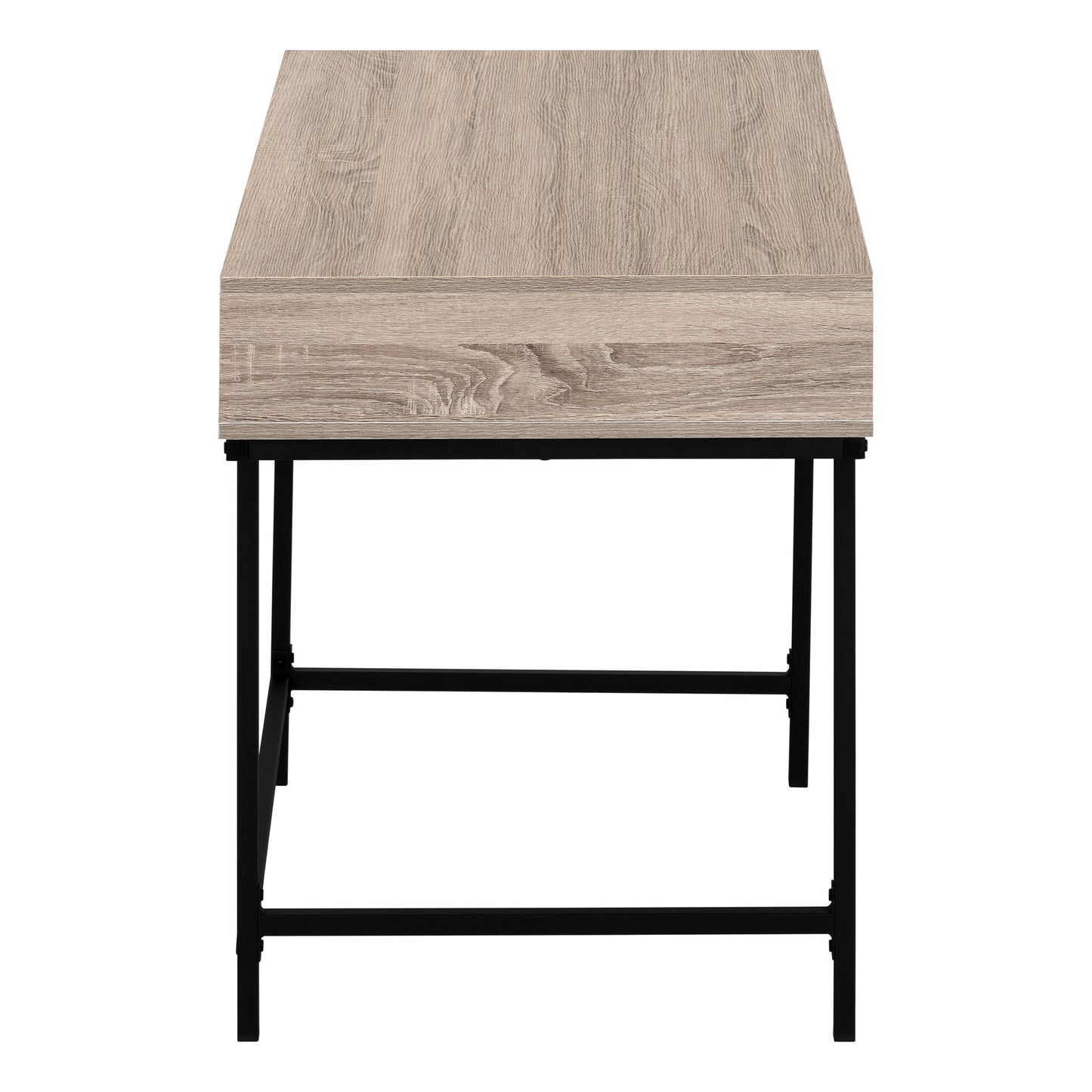 47" Taupe and Black Wood and Metal H-Shape Computer Desk With Two Drawers