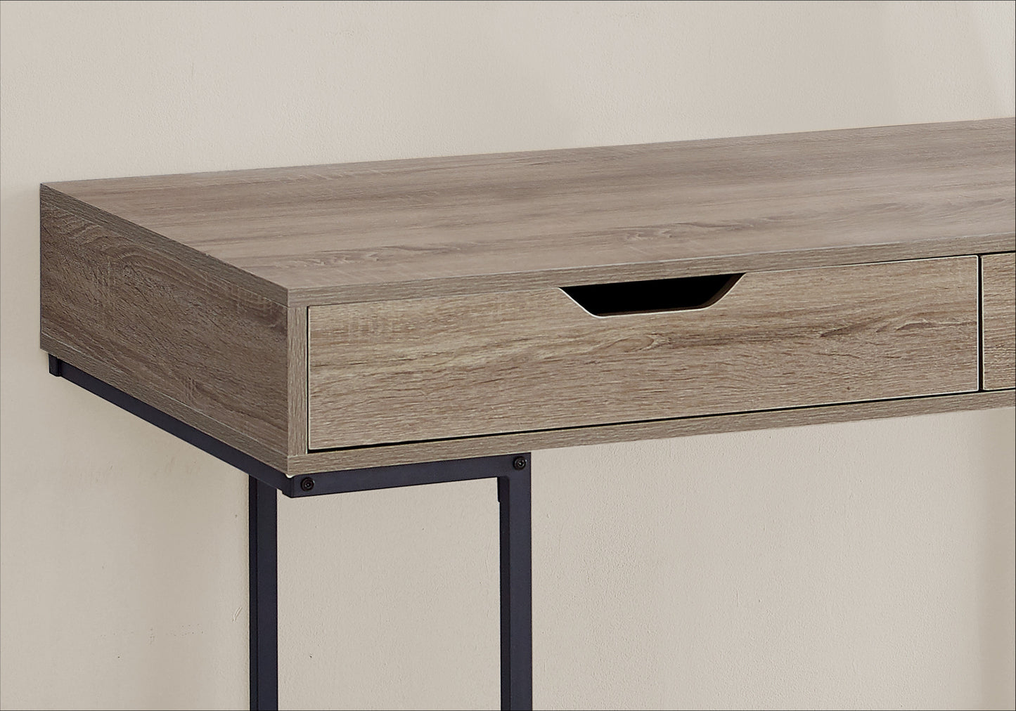 47" Taupe and Black Wood and Metal H-Shape Computer Desk With Two Drawers