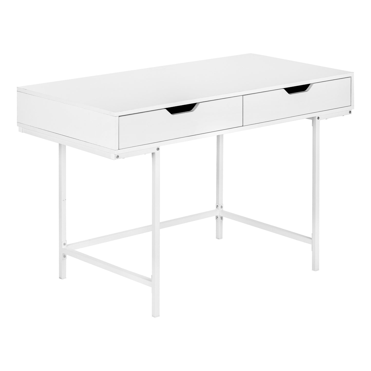 47" White Wood and Metal H-Shape Computer Desk With Two Drawers