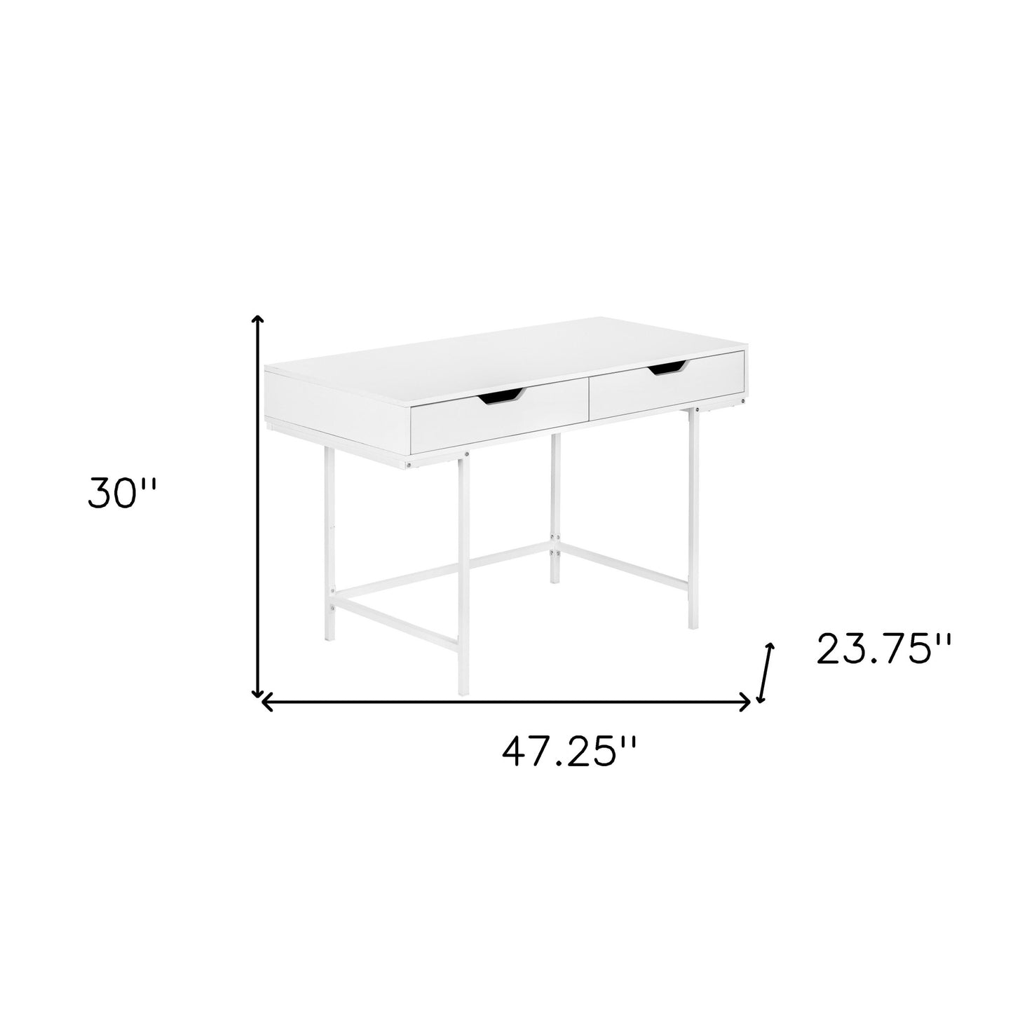 47" White Wood and Metal H-Shape Computer Desk With Two Drawers