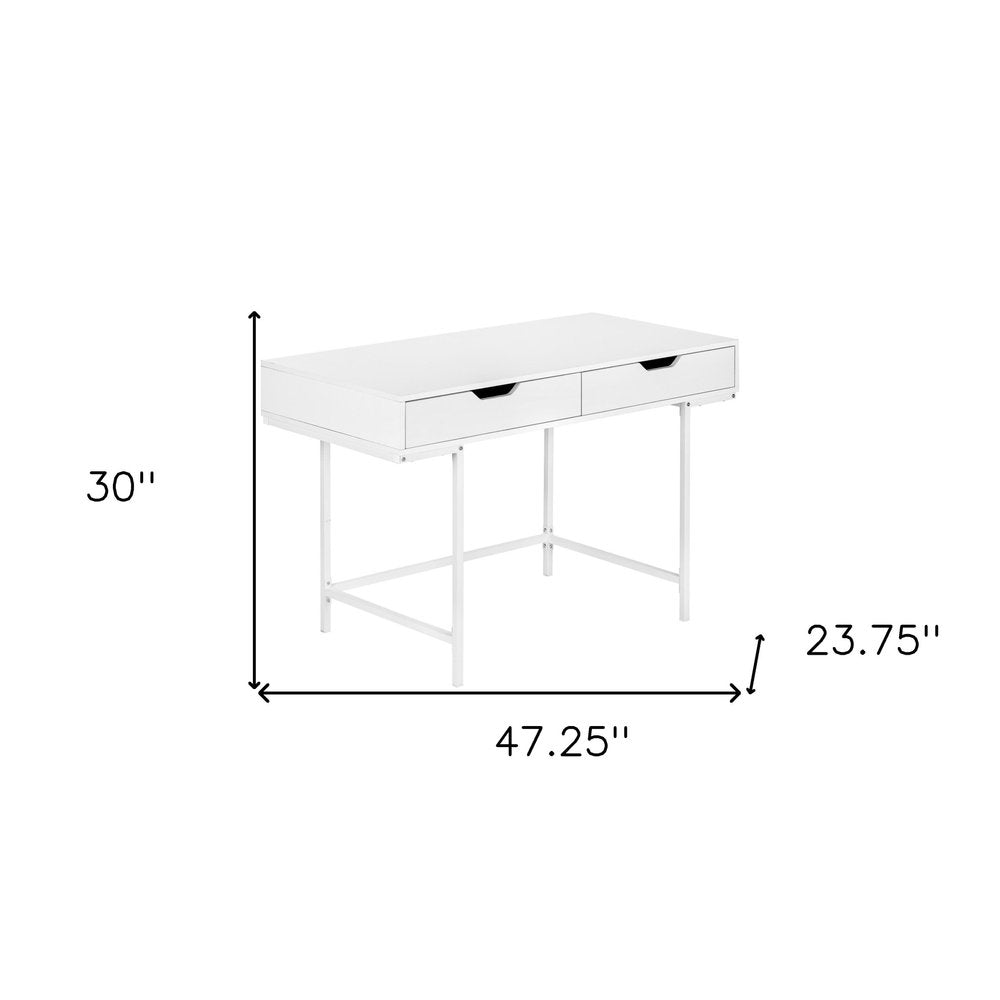 47" White Wood and Metal H-Shape Computer Desk With Two Drawers