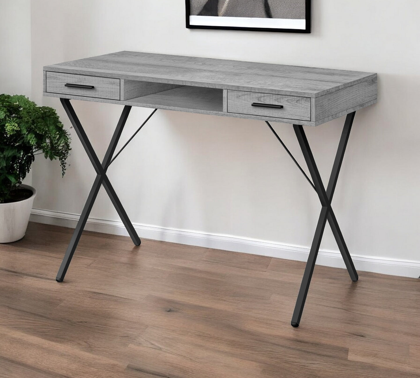 42" Gray and Black Computer Desk With Two Drawers