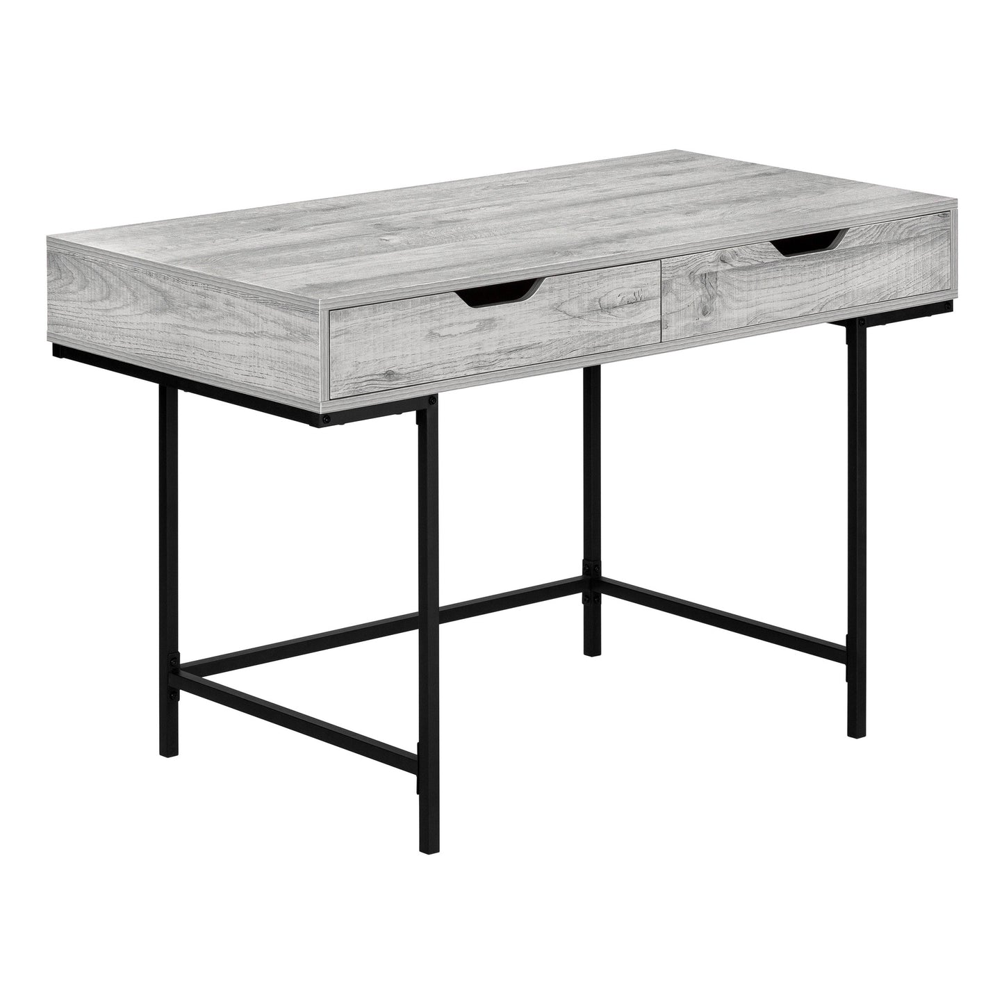 47" Gray and Black Wood and Metal H-Shape Computer Desk With Two Drawers