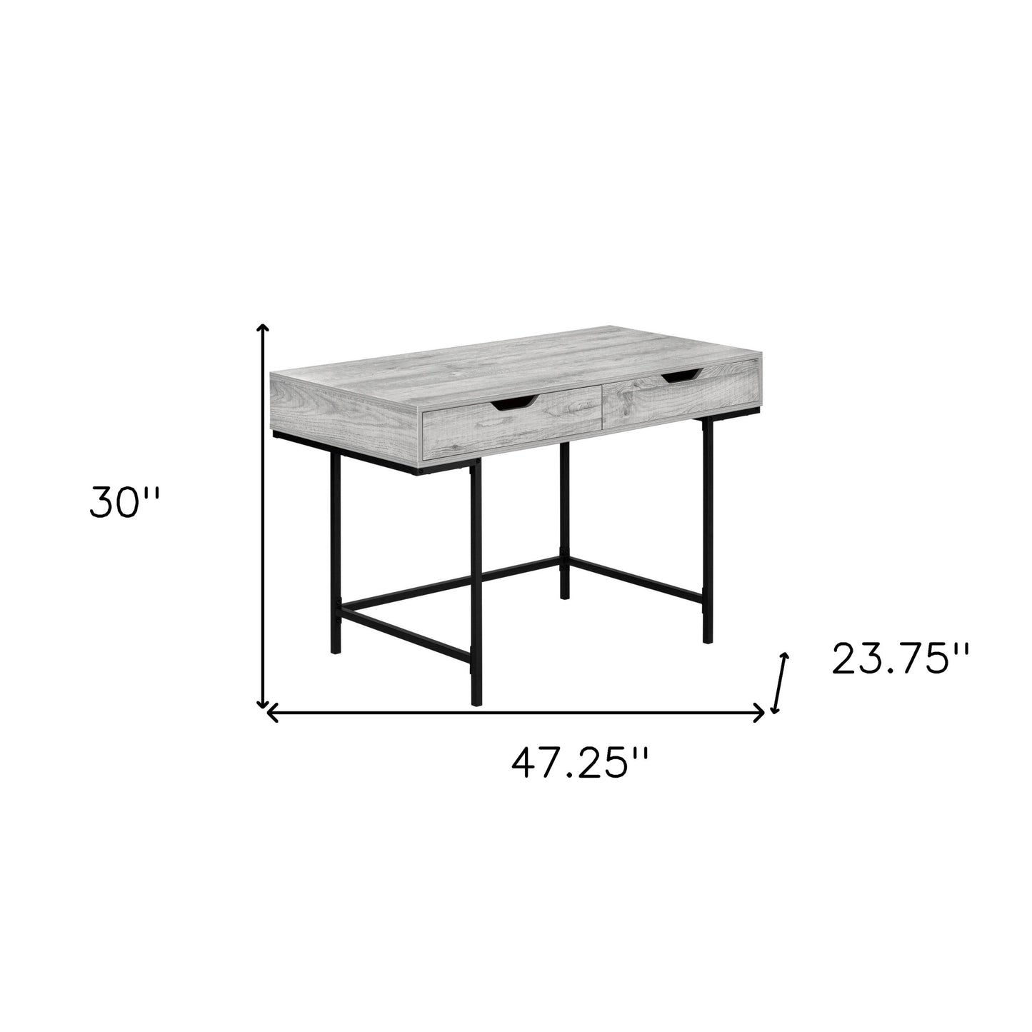 47" Gray and Black Wood and Metal H-Shape Computer Desk With Two Drawers