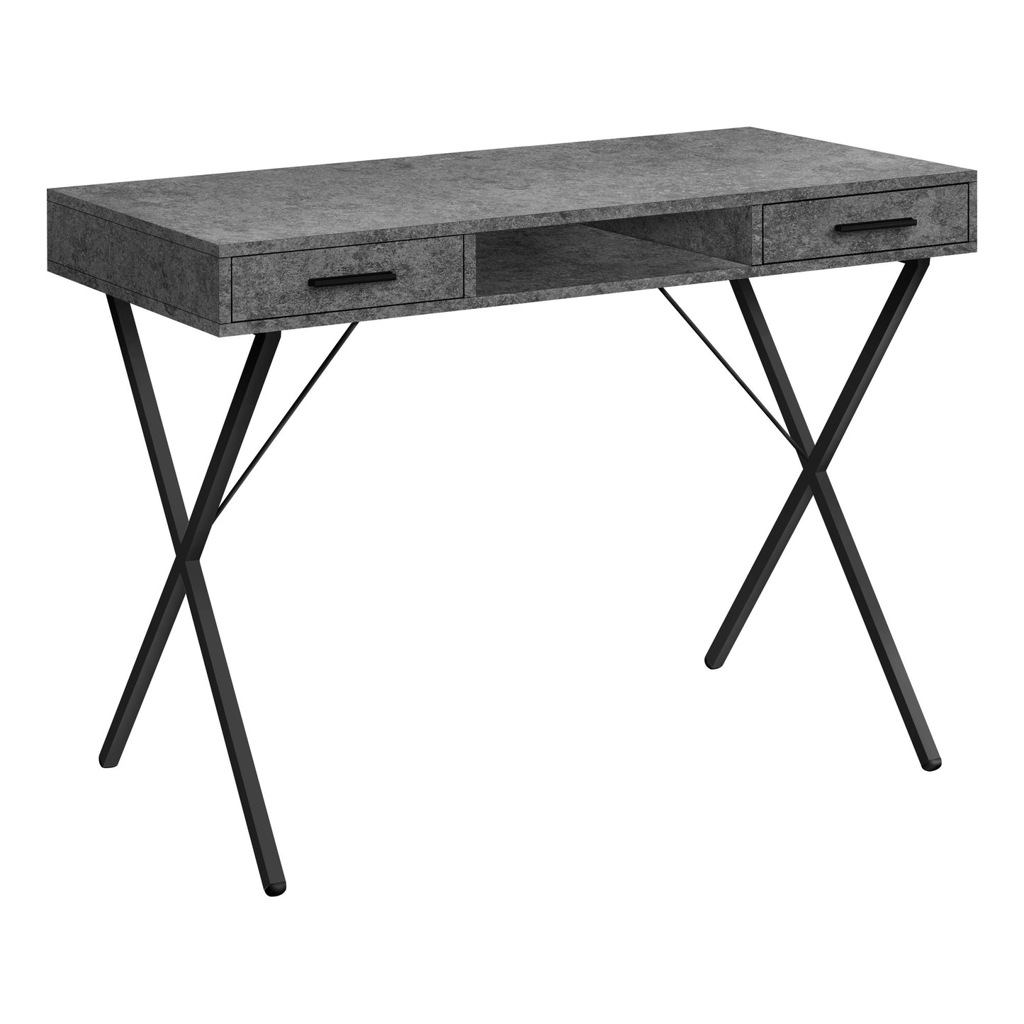 42" Gray and Black Wood and Metal x-Shape Computer Desk With Two Drawers