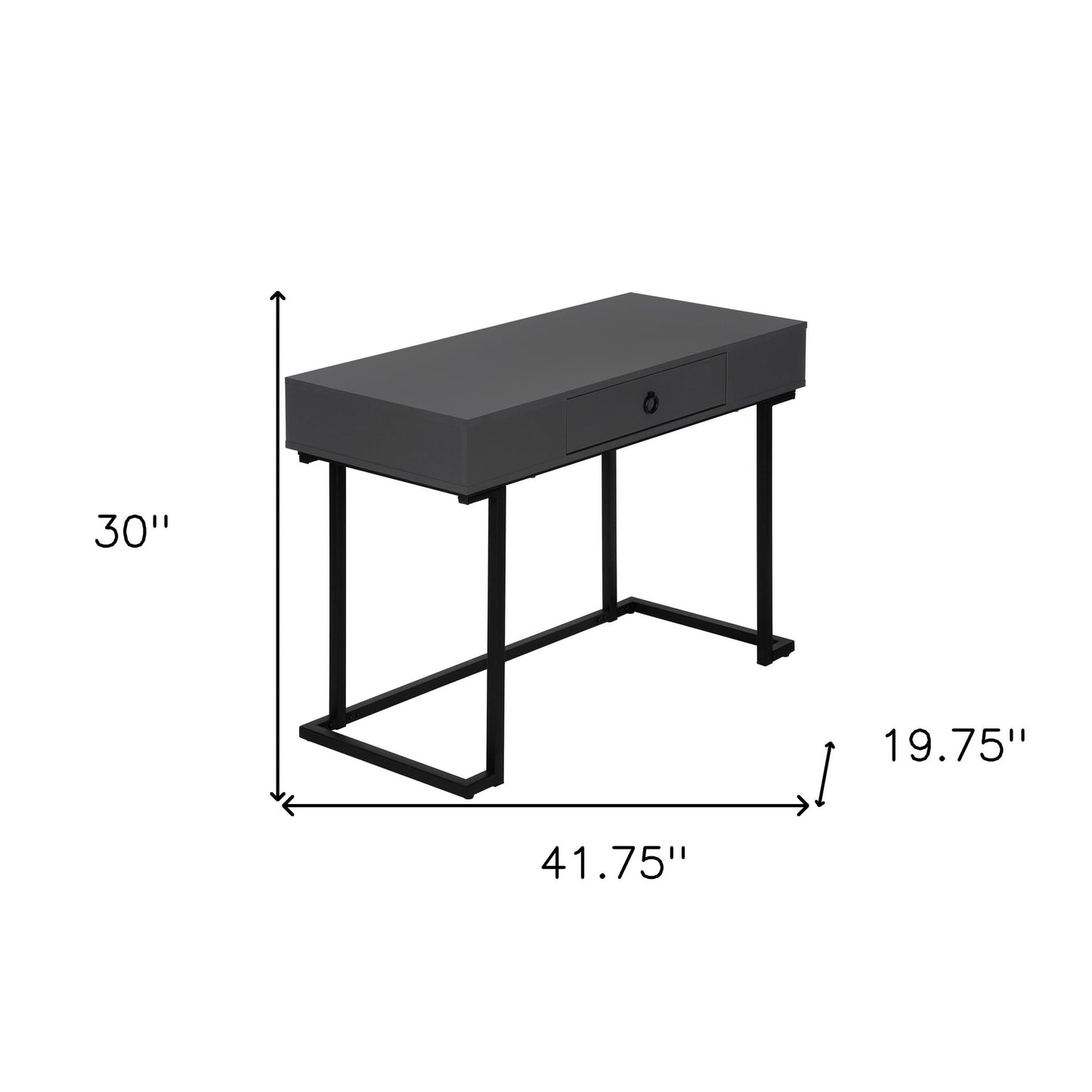 42" Gray and Black Wood and Metal Sled Computer Desk