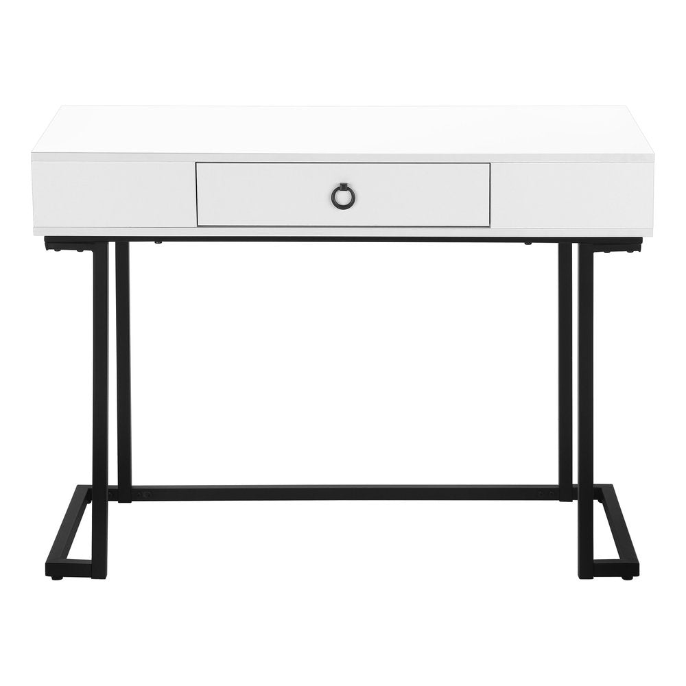 42" White and Black Wood and Metal Sled Computer Desk