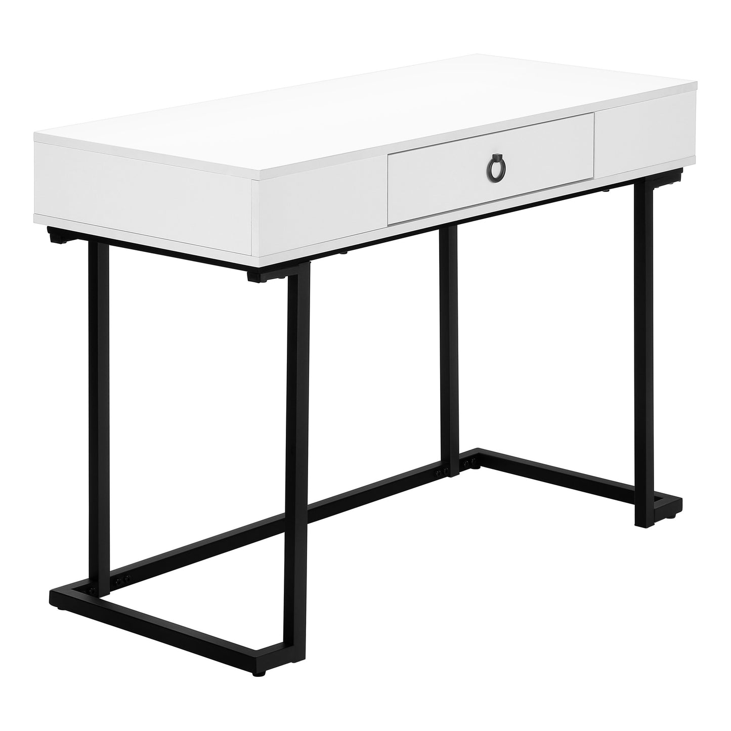 42" White and Black Wood and Metal Sled Computer Desk