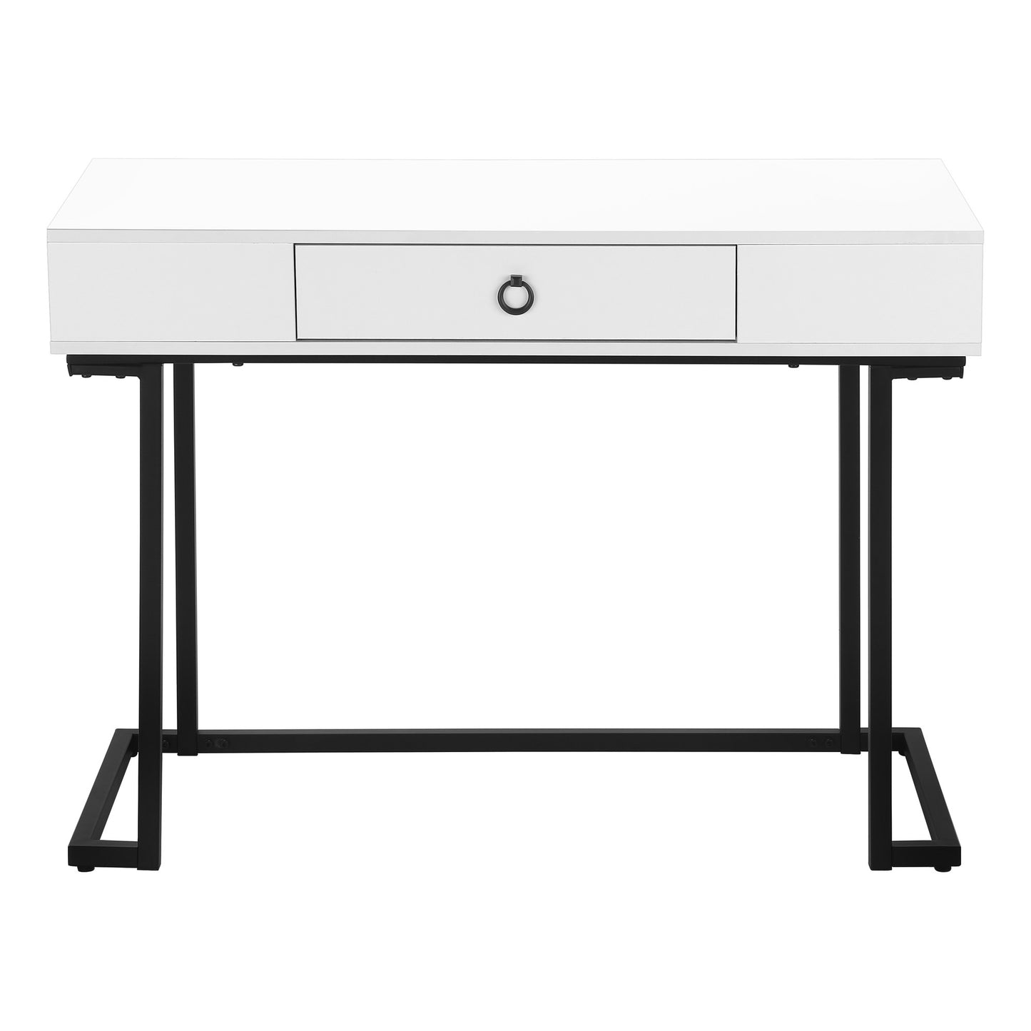 42" White and Black Wood and Metal Sled Computer Desk