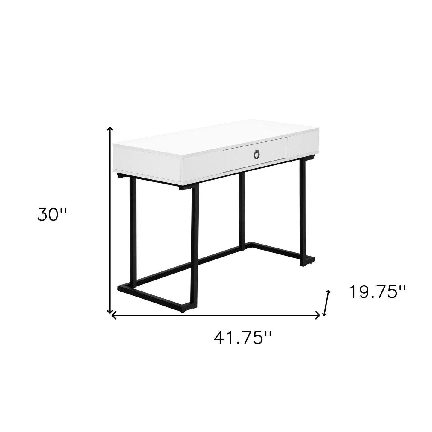 42" White and Black Wood and Metal Sled Computer Desk