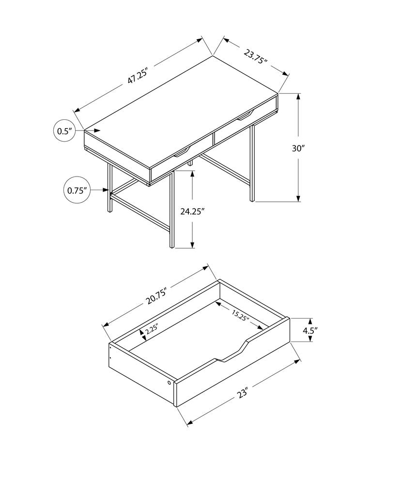 47" Natural and White Wood and Metal H-Shape Computer Desk With Two Drawers