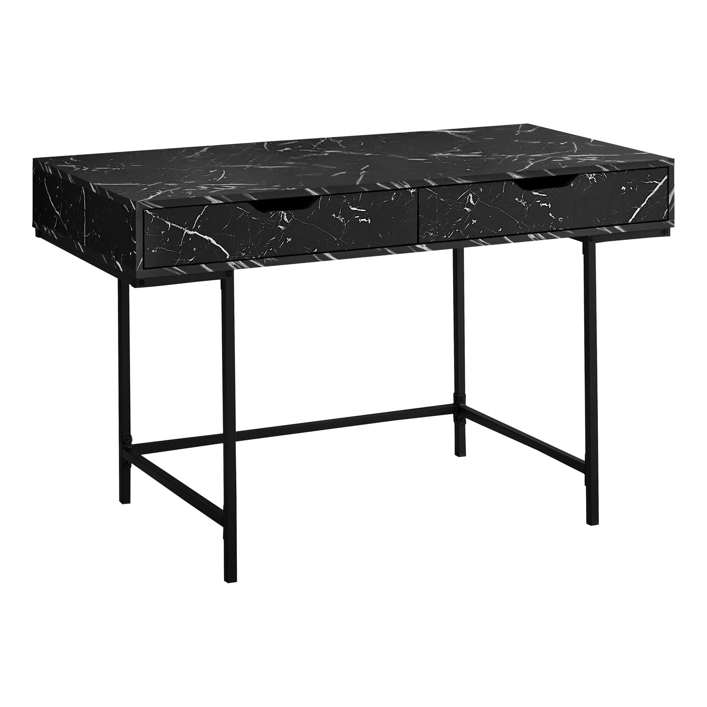 47" Black and White Wood and Metal H-Shape Computer Desk With Two Drawers