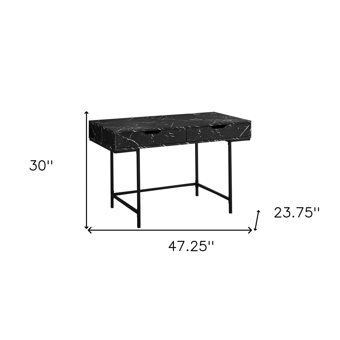47" Black and White Wood and Metal H-Shape Computer Desk With Two Drawers