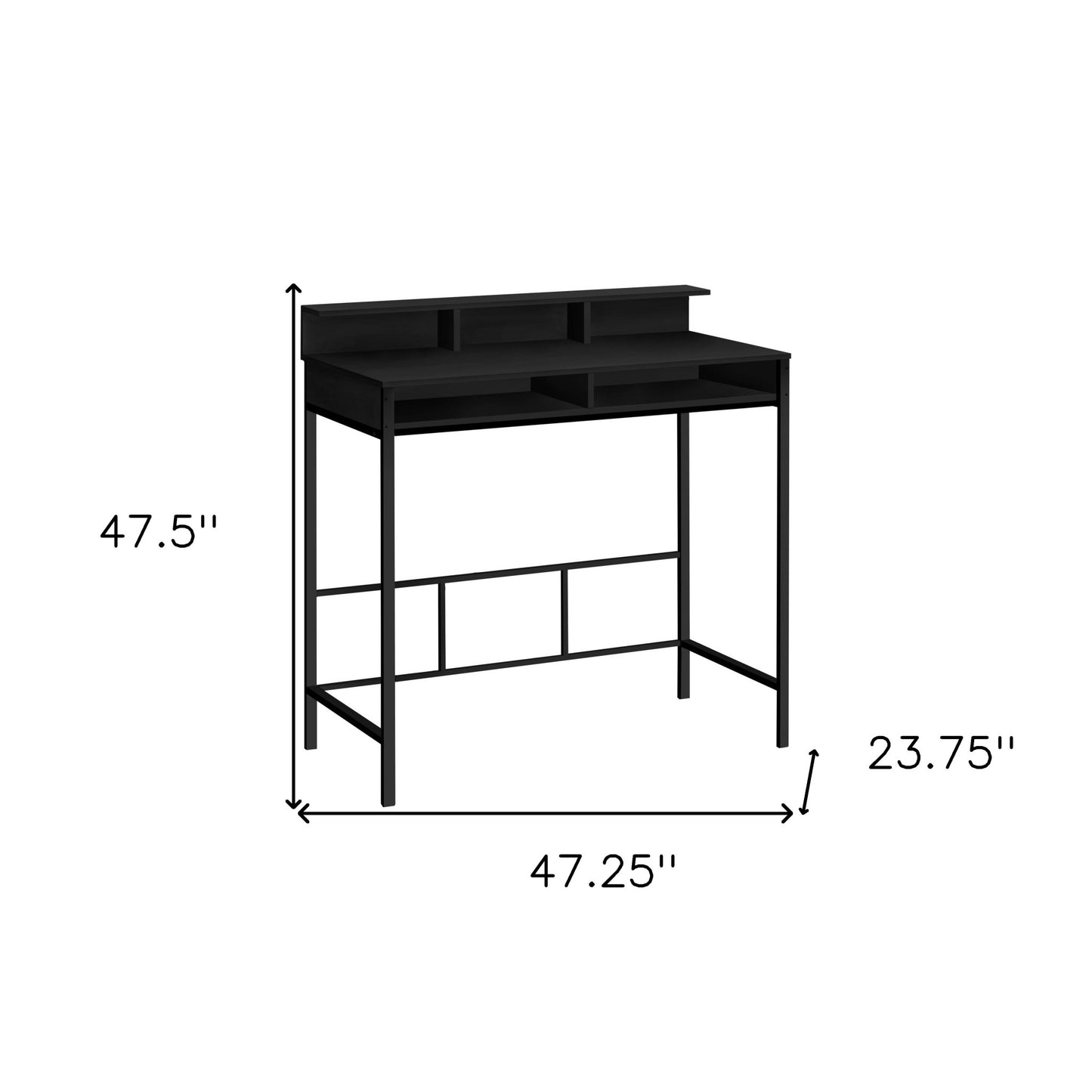 47" Black Wood and Metal H-Shape Computer Desk