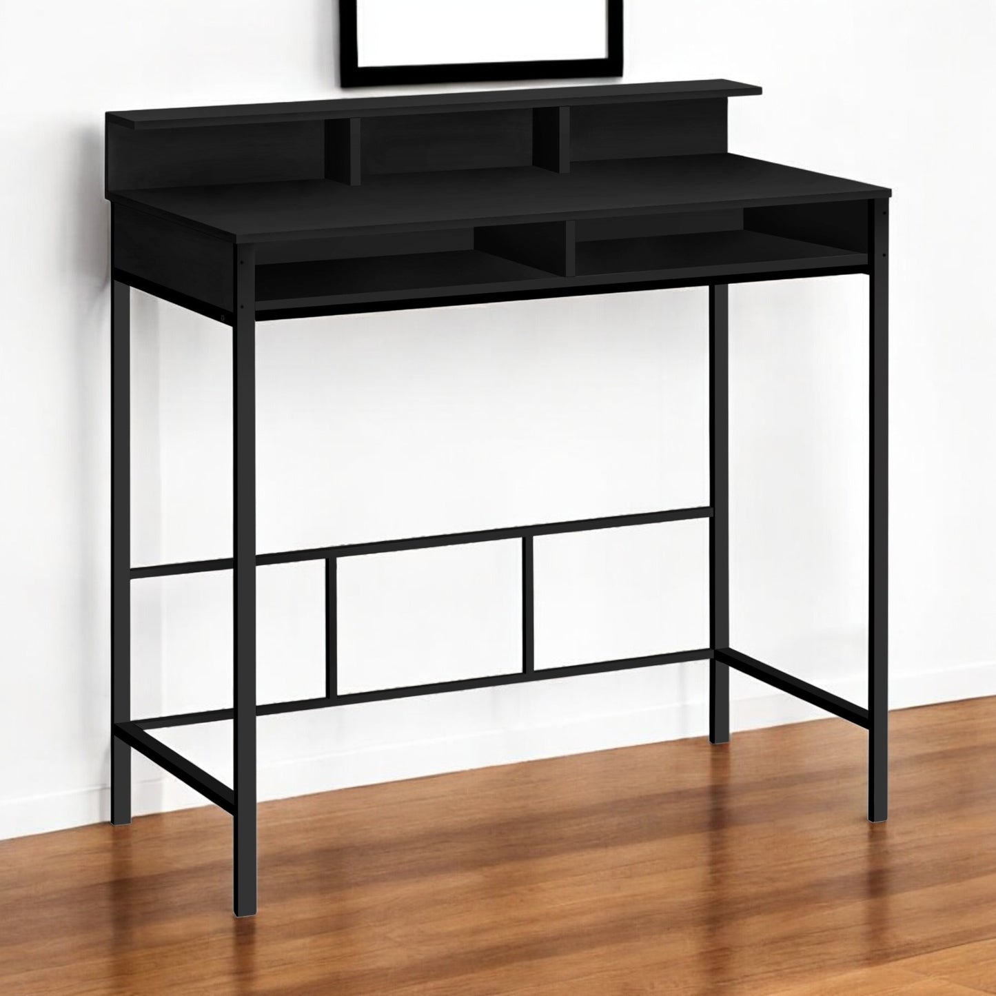 47" Black Wood and Metal H-Shape Computer Desk
