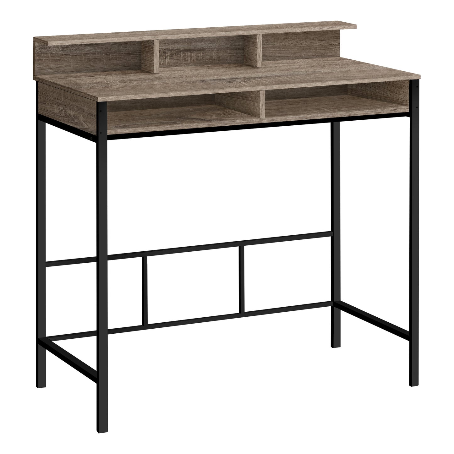 47" Taupe and Black Wood and Metal H-Shape Computer Desk