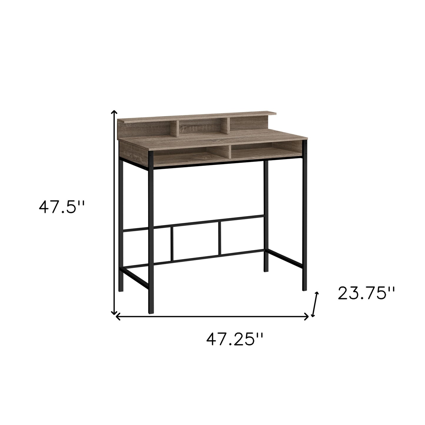 47" Taupe and Black Wood and Metal H-Shape Computer Desk