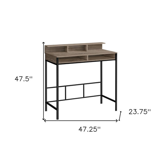 47" Taupe and Black Wood and Metal H-Shape Computer Desk