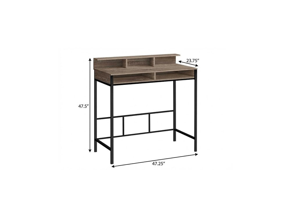 47" Taupe and Black Wood and Metal H-Shape Computer Desk