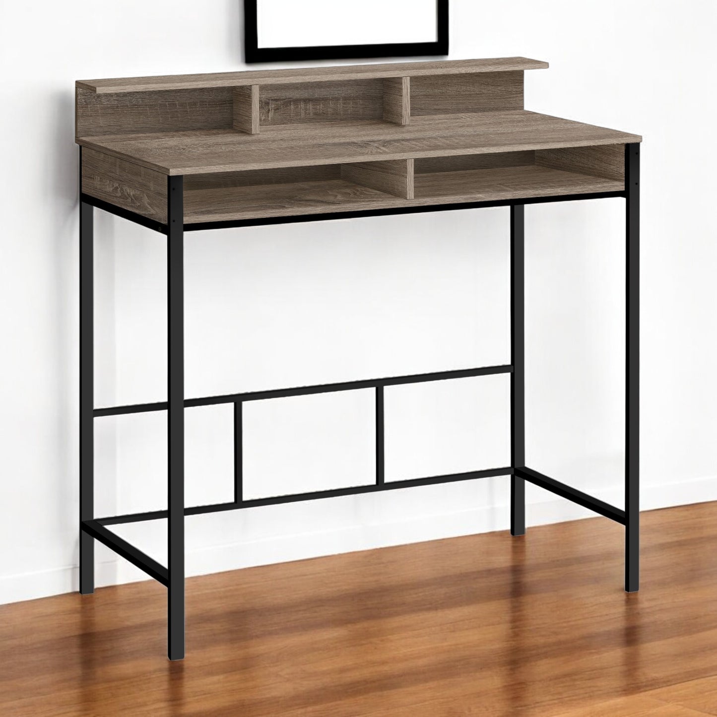 47" Taupe and Black Wood and Metal H-Shape Computer Desk