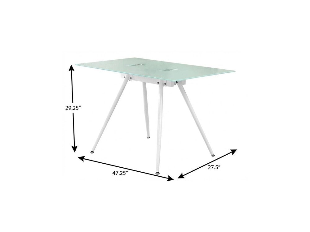 47" White Glass and Metal Computer Desk