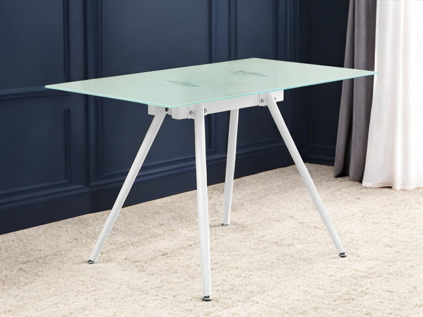 47" White Glass and Metal Computer Desk