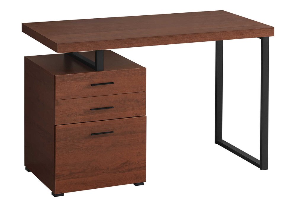 47" Brown and Black Wood and Metal Sled Computer Desk With Three Drawers