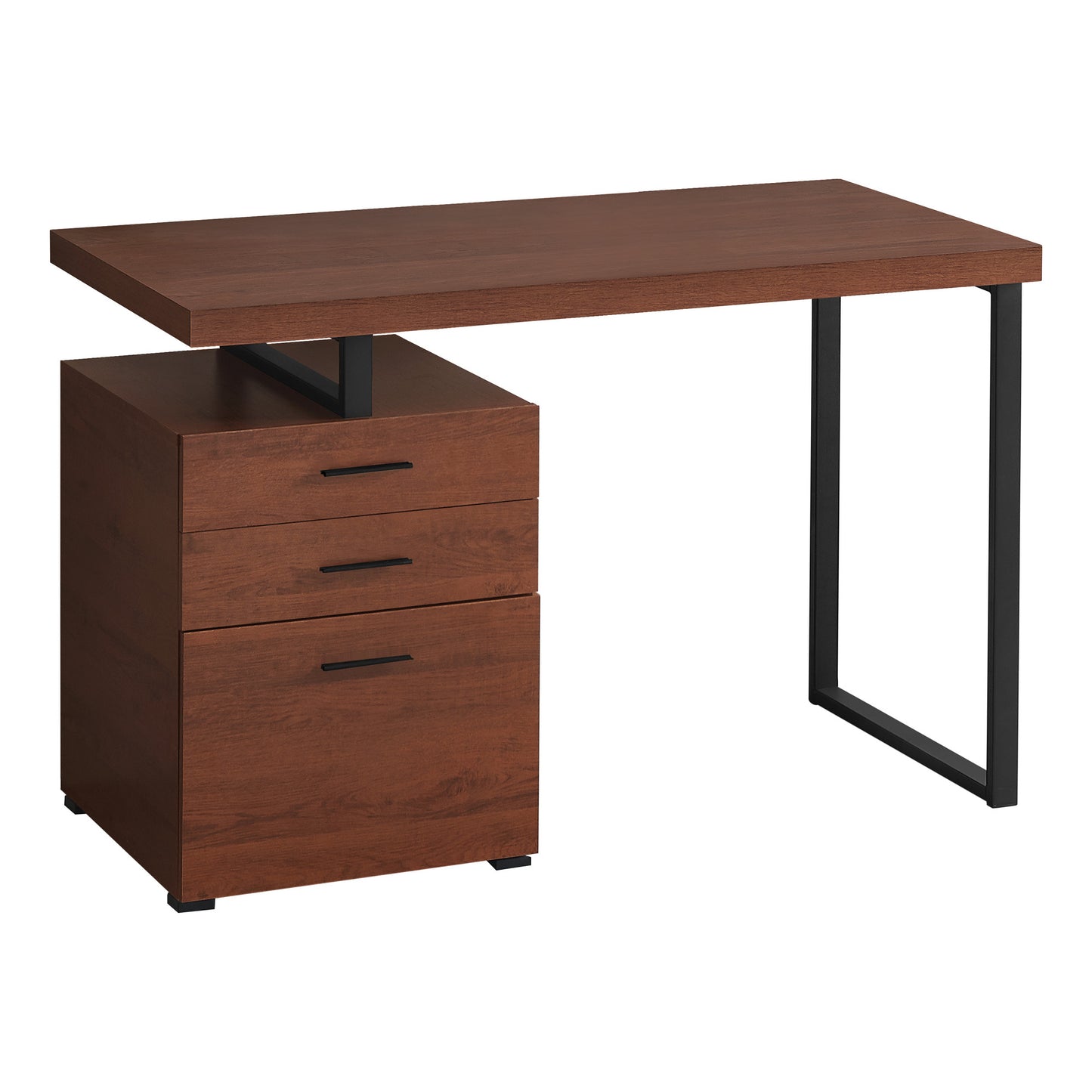 47" Brown and Black Wood and Metal Sled Computer Desk With Three Drawers