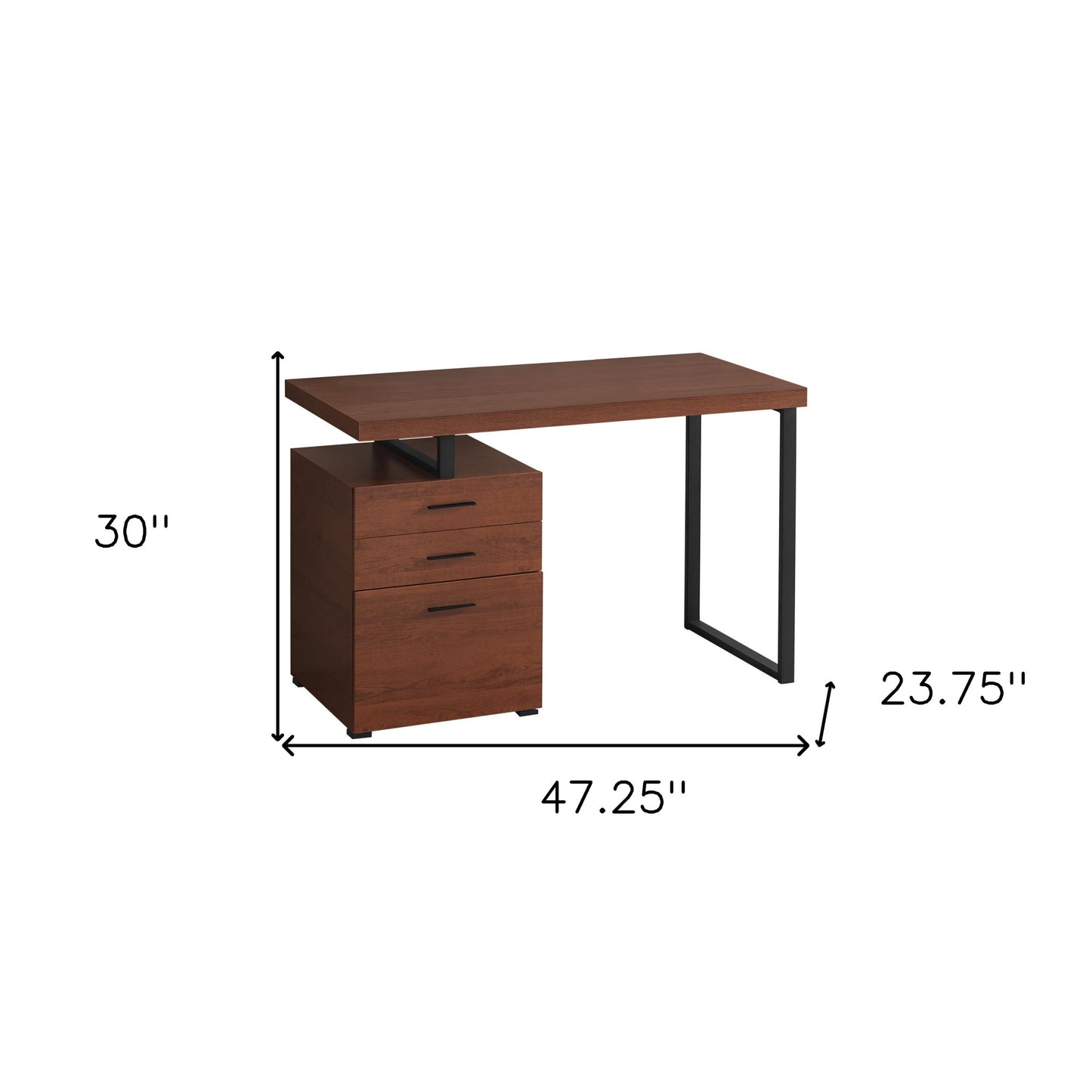 47" Brown and Black Wood and Metal Sled Computer Desk With Three Drawers