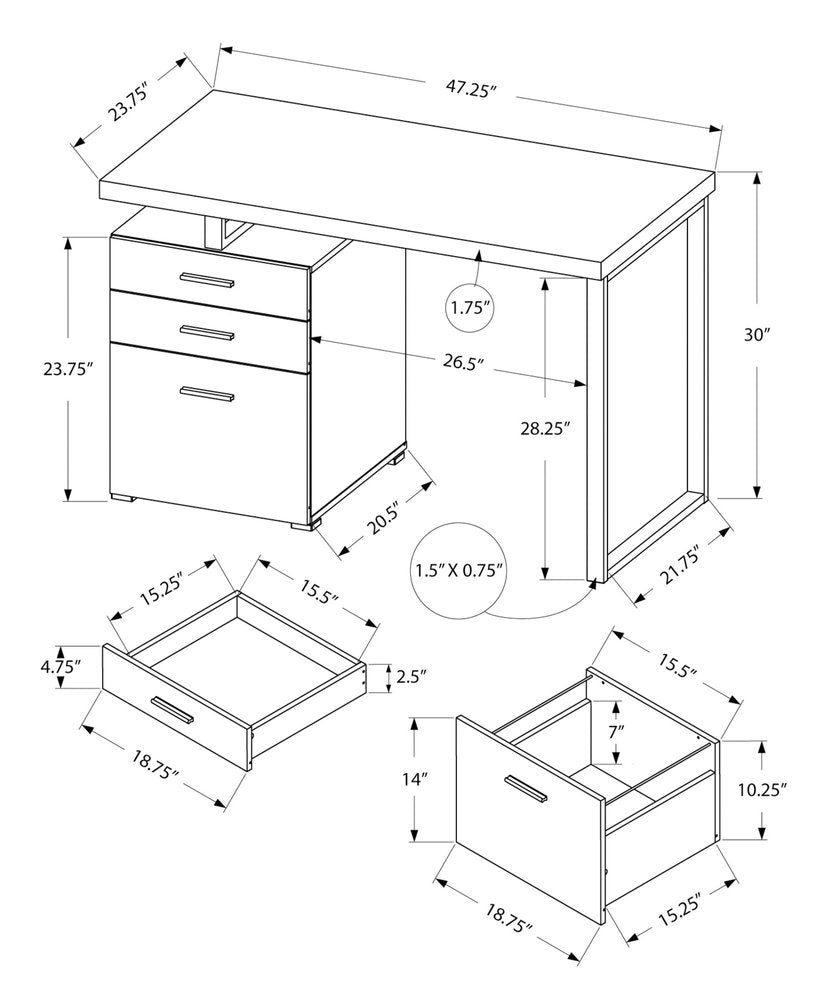 47" Brown and Black Wood and Metal Sled Computer Desk With Three Drawers