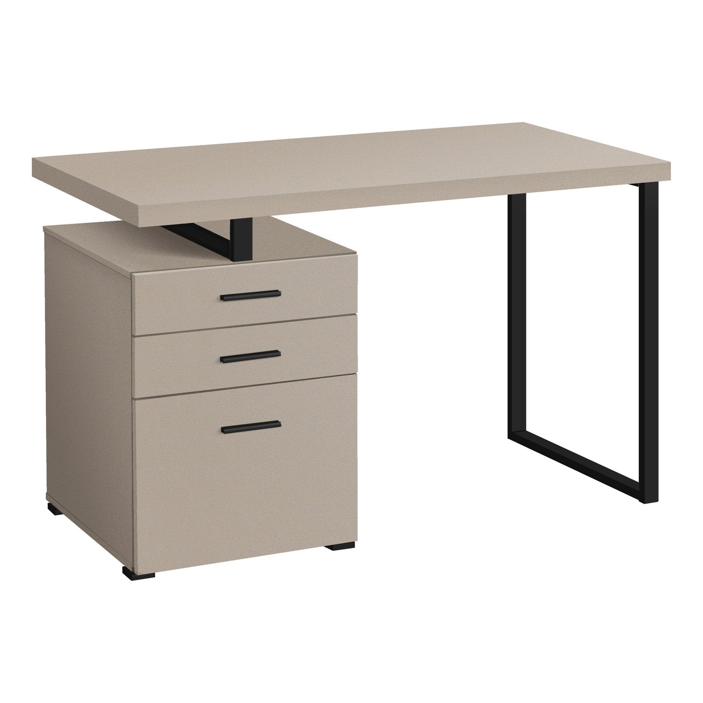 47" Taupe and Black Wood and Metal Sled Computer Desk With Three Drawers