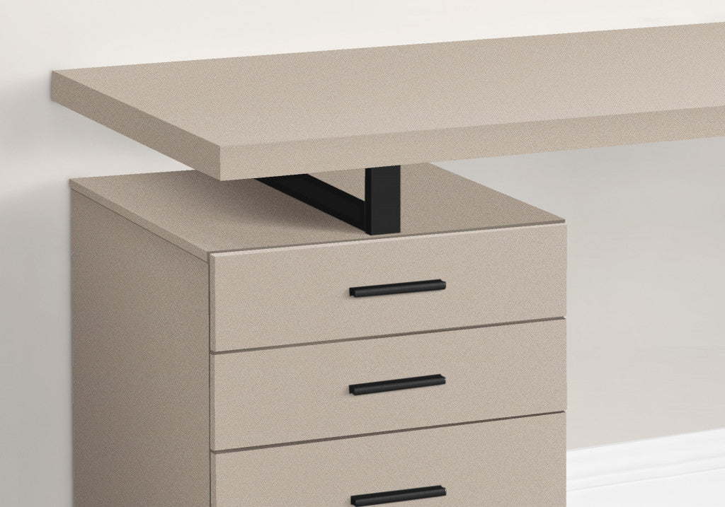 47" Taupe and Black Wood and Metal Sled Computer Desk With Three Drawers