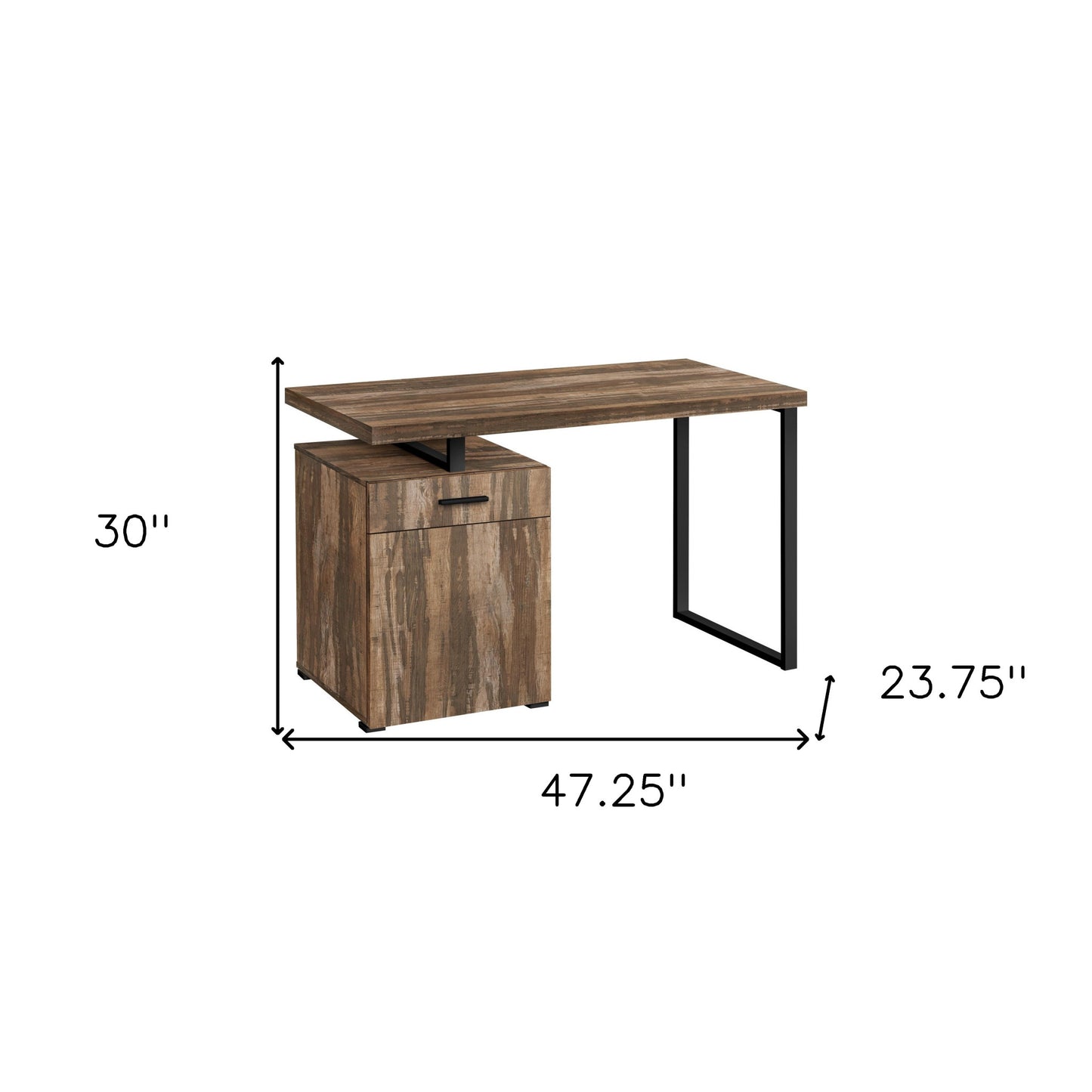 47" Brown and Black Wood and Metal Sled Computer Desk