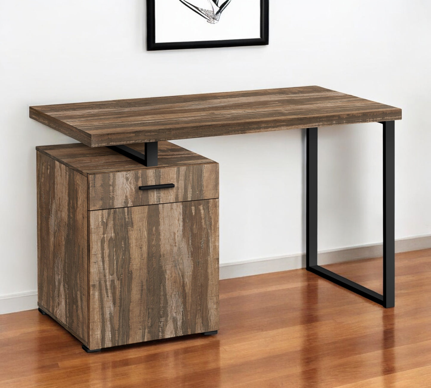 47" Brown and Black Wood and Metal Sled Computer Desk
