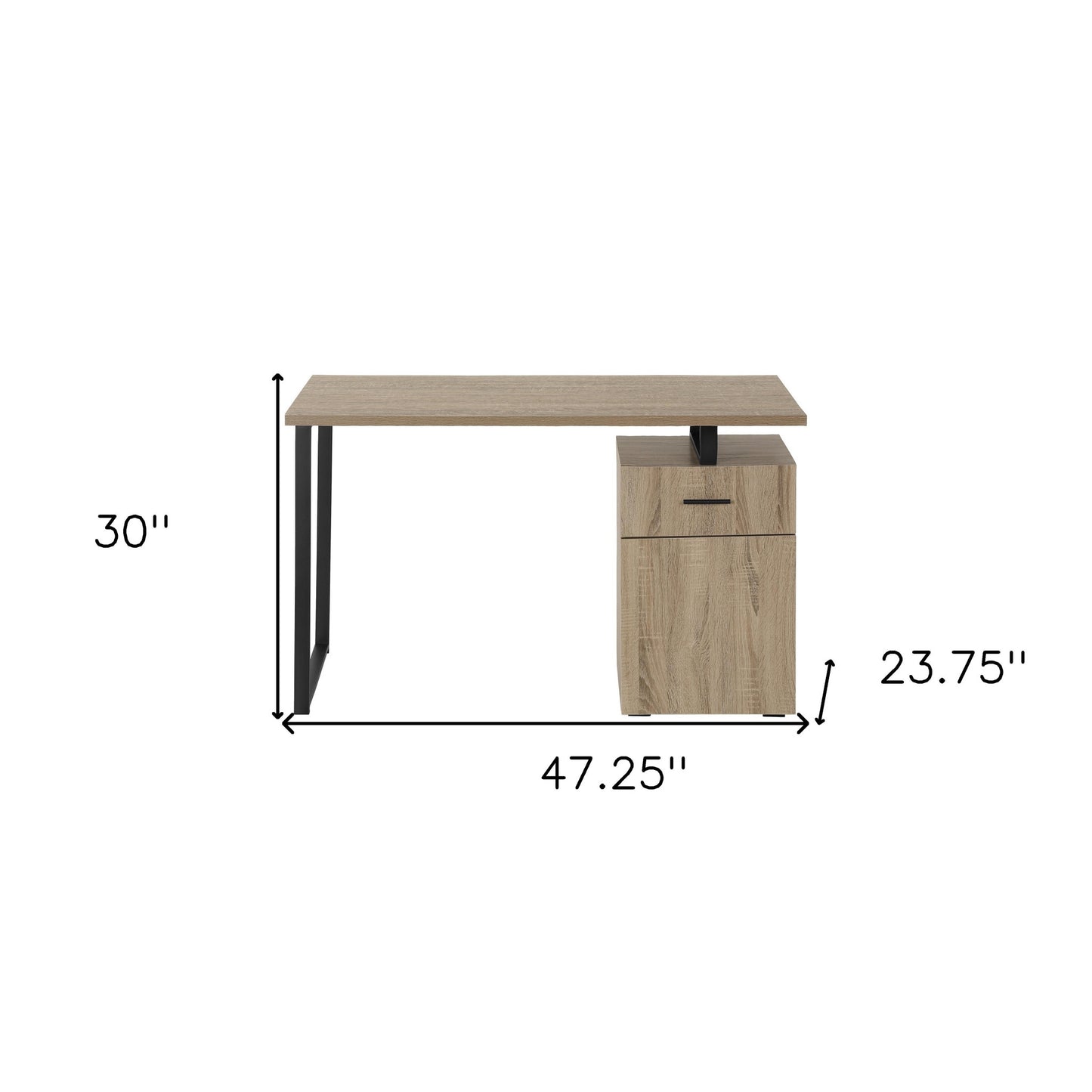 47" Taupe and Black Wood and Metal Sled Computer Desk