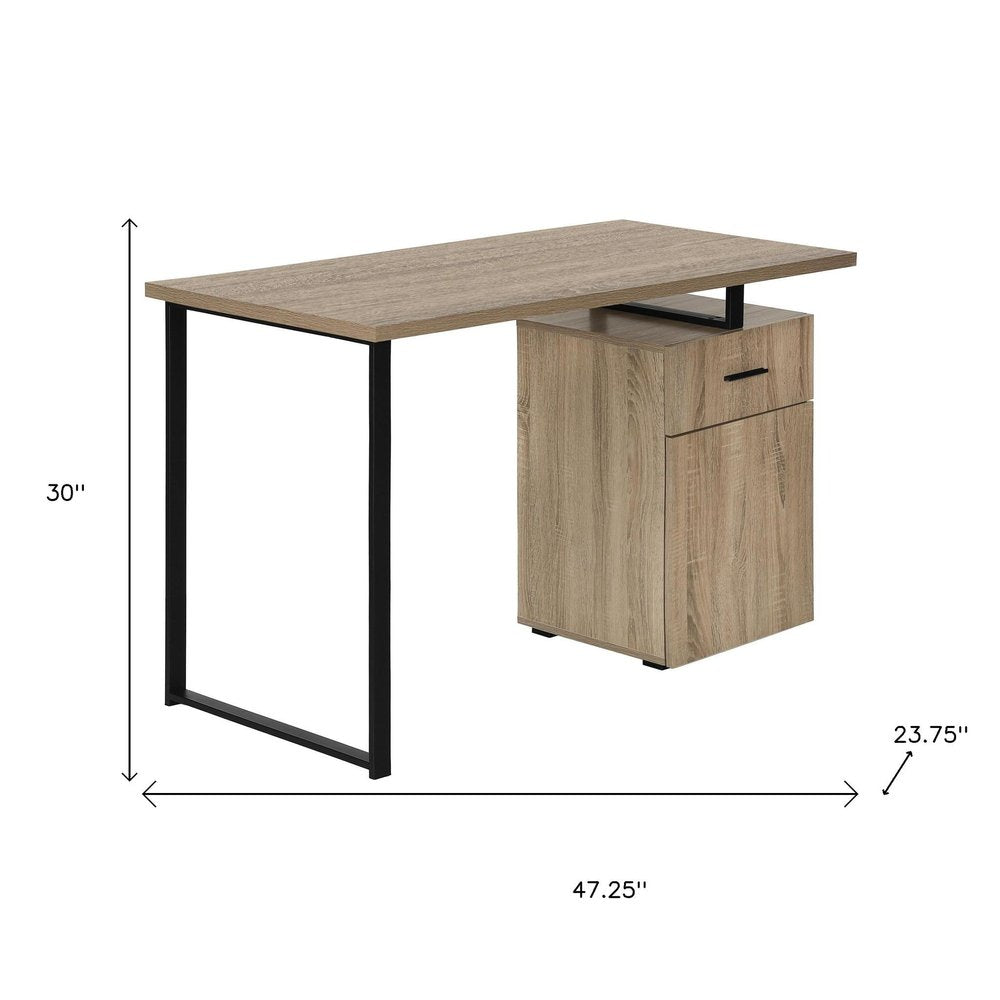 47" Taupe and Black Wood and Metal Sled Computer Desk