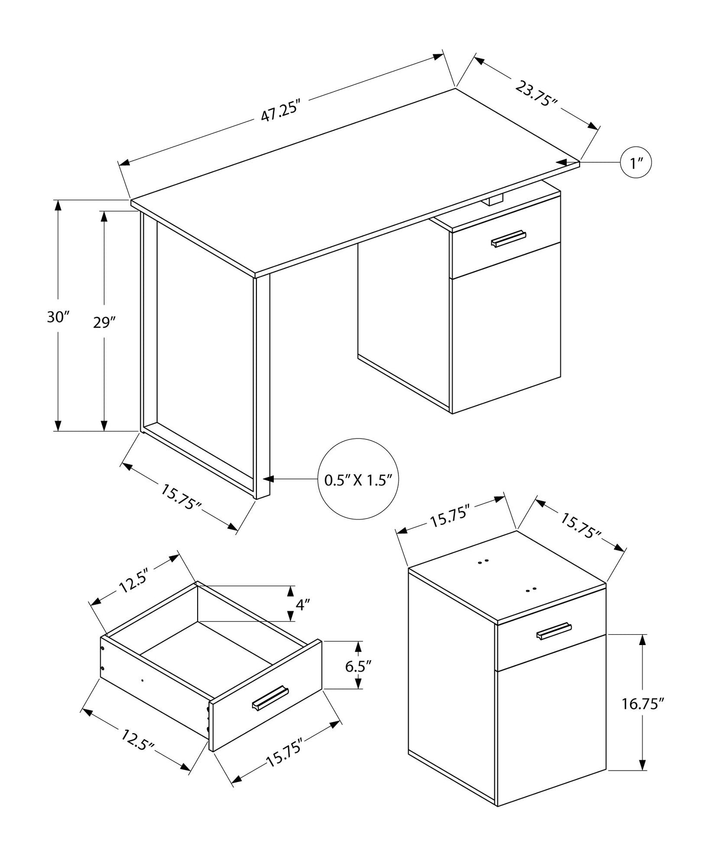 47" Taupe and Black Wood and Metal Sled Computer Desk