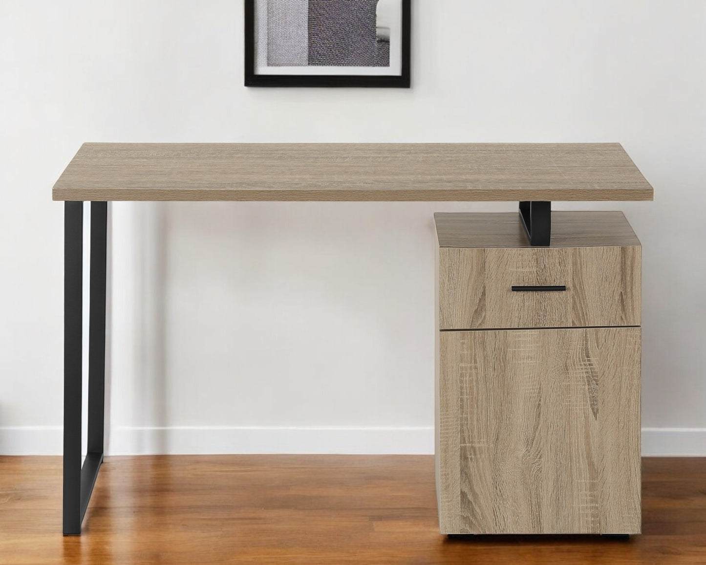 47" Taupe and Black Wood and Metal Sled Computer Desk