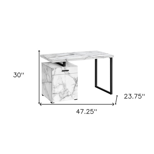 47" White and Black Wood and Metal Sled Computer Desk