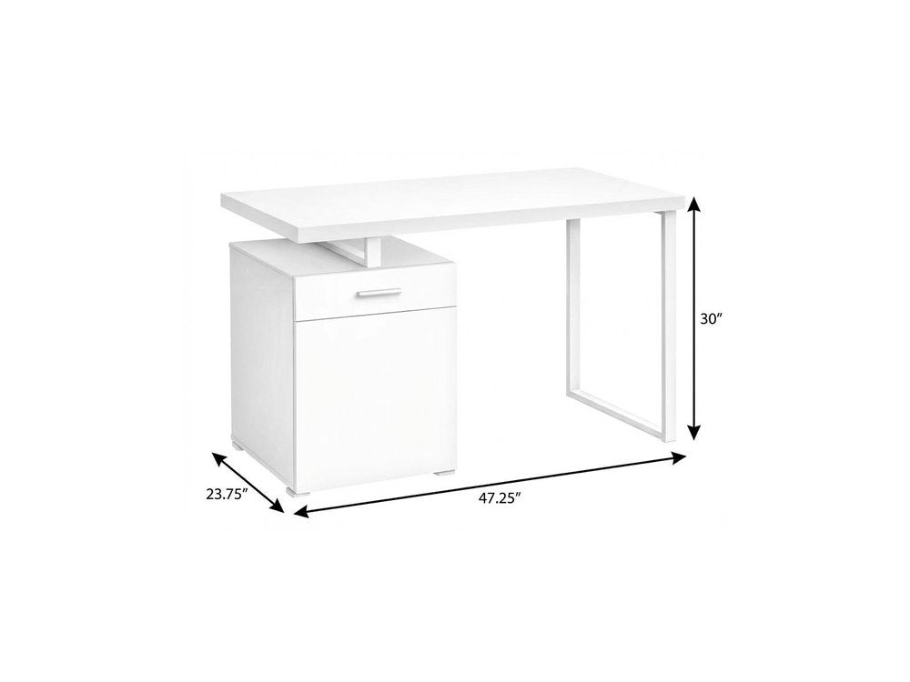 47" White Wood and Metal Sled Computer Desk