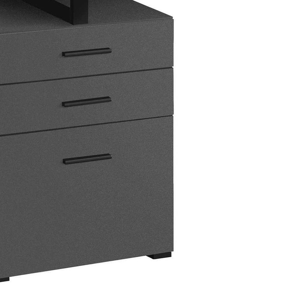 47" Gray and Black Wood and Metal Sled Computer Desk With Three Drawers