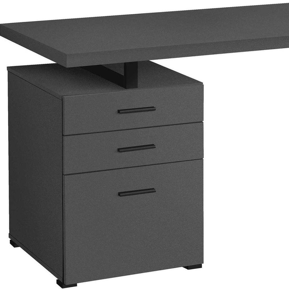 47" Gray and Black Wood and Metal Sled Computer Desk With Three Drawers