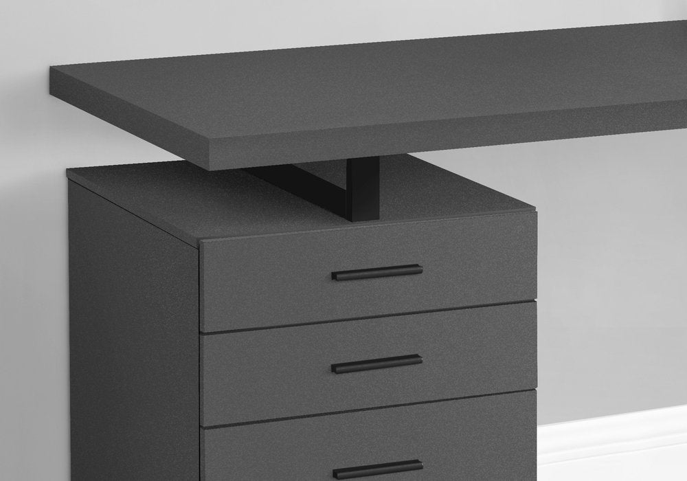 47" Gray and Black Wood and Metal Sled Computer Desk With Three Drawers