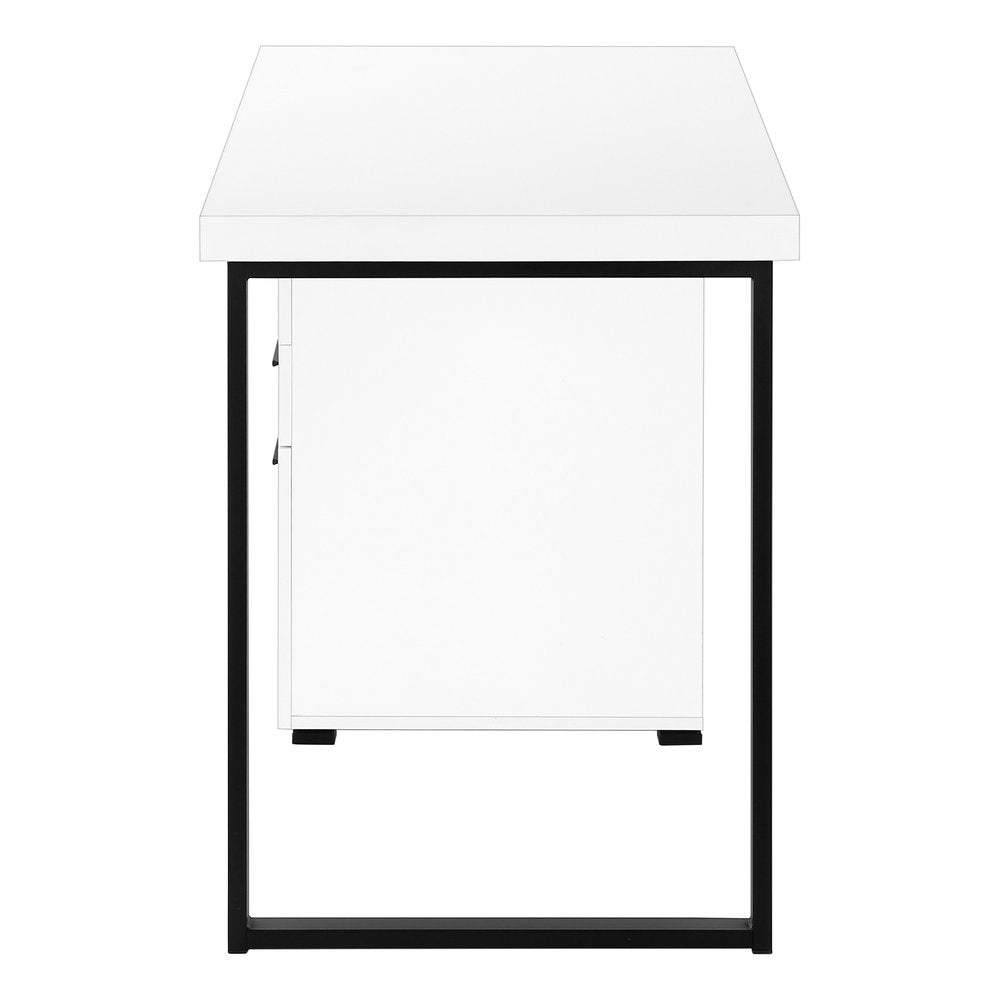47" White and Black Wood and Metal Sled Computer Desk With Three Drawers