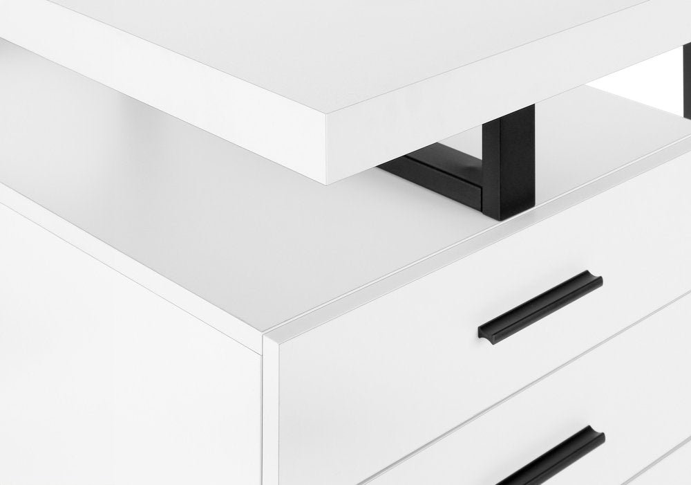 47" White and Black Wood and Metal Sled Computer Desk With Three Drawers