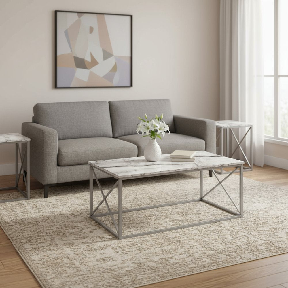 Set of Three 42" White Metal Coffee Table