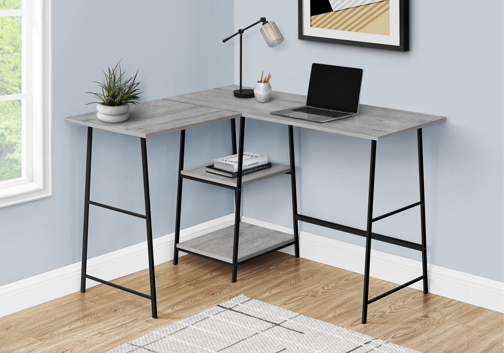 42" Gray and Black Wood and Metal Corner Trestle Computer Desk